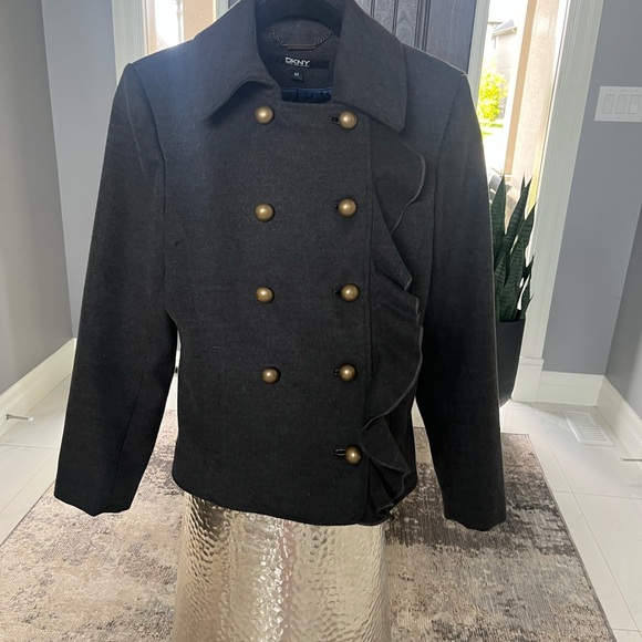 dkny dark grey flannel updated pea jacket coat size medium classy and mod🖤🩶 - Picture 10 of 17